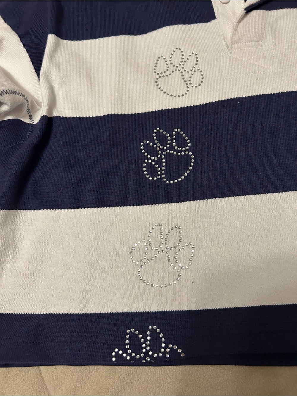 Sport-Tek Navy and Cream Striped Rugby Polo - Picture 8 of 11